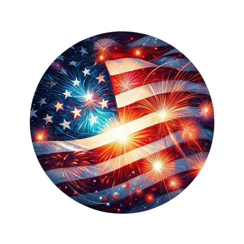 Round Stained Glass Patriotic Fabric Panel 17