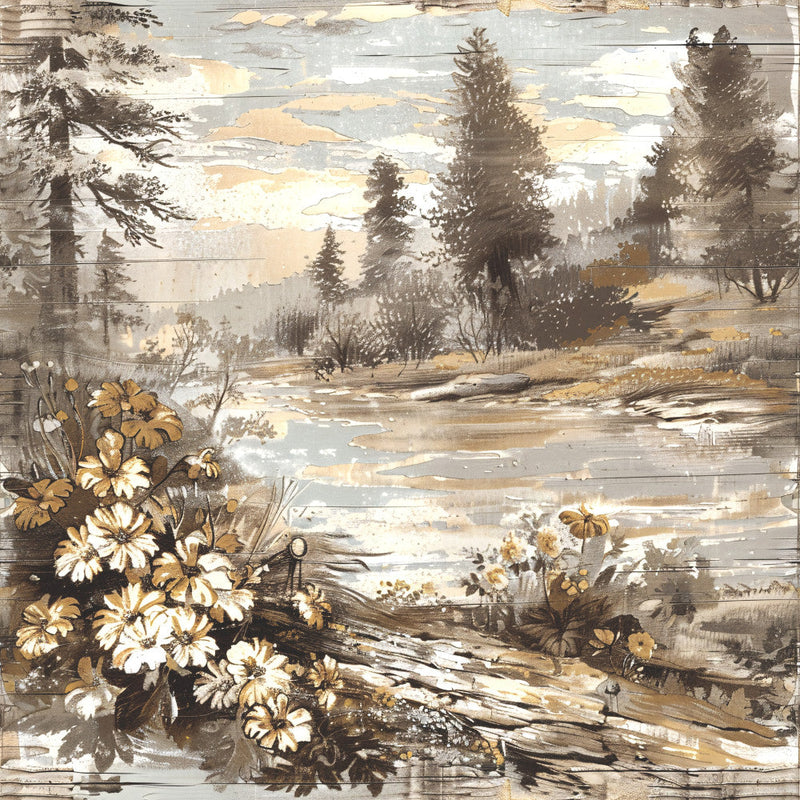 Yellowstone on Rustic Wood Fabric Panel 12