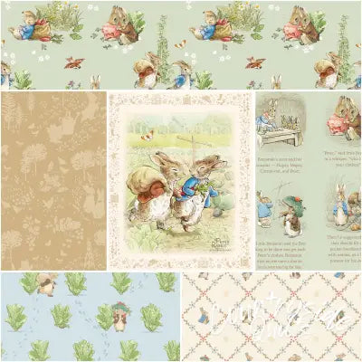 Peter Rabbit & Benjamin Bunny 1 Yard Bundle Green, 6pcs