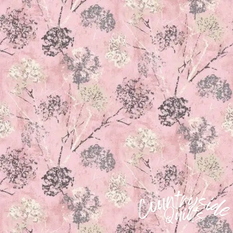 Pink Powder Dandelion Stamp Cotton Wideback Fabric per yard