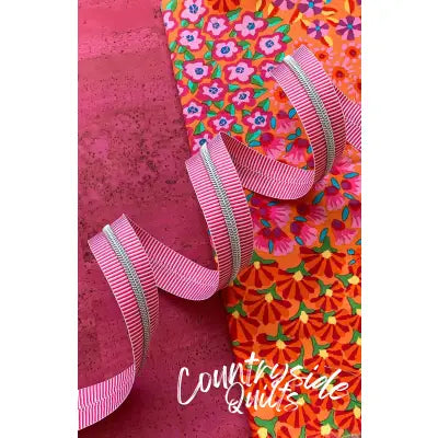 Pink Stripe Zipper Tape with Nickel Teeth