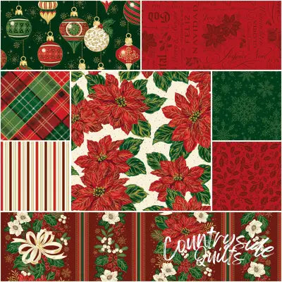 Poinsettias at Christmas 1 Yard Bundle Cream, 8 Pcs.