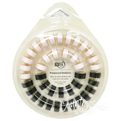 Prewound Class 15 Bobbins 40ct With Bobbin Ring in Black and White