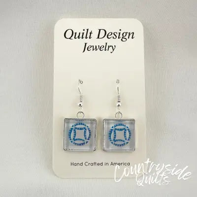 Quilt Earrings Double Wedding Ring Blue