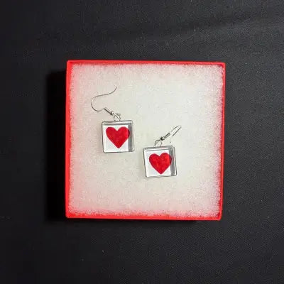 Quilt Earrings Patchwork Quilt Heart Red