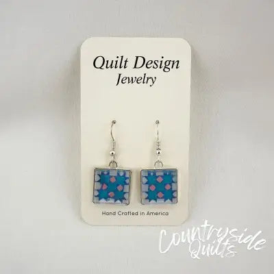 Quilt Earrings Patience Blue Pink