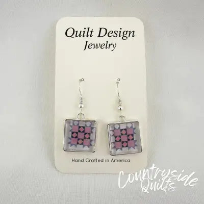 Quilt Earrings Patience Purple Pink