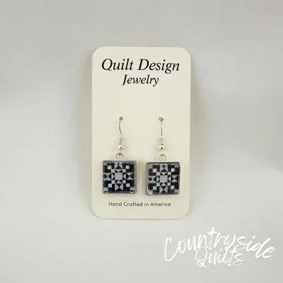 Quilt Earrings Star Crossing Black and White