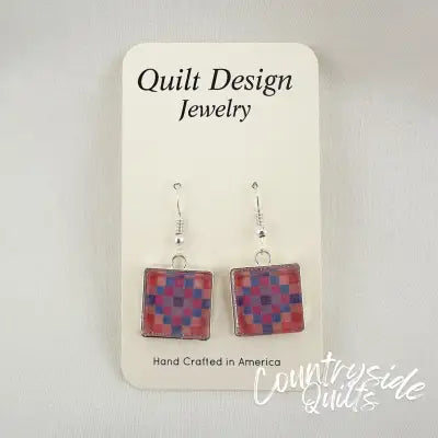 Quilt Earrings Trip Around the World Peach