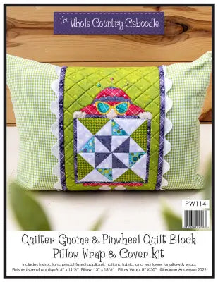 Quilter Gnome & Pinwheel Quilt Block Pillow Wrap & Cover Kit