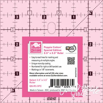Quilter's Select Pink Poppie Cotton Non-Slip Ruler 3-1/2in x 3-1/2in
