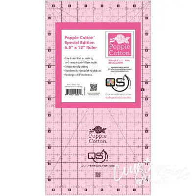 Quilter's Select Pink Poppie Cotton Non-Slip Ruler 6-1/2in x 12in