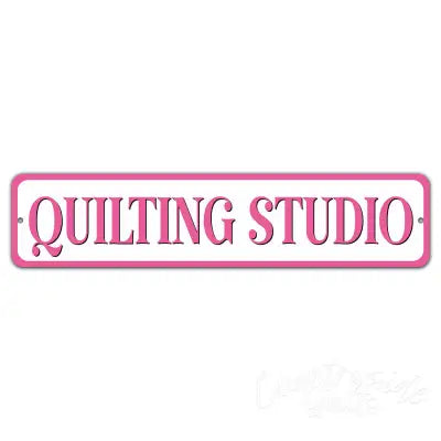 Quilting Studio Pink 4x18 Aluminum Sign