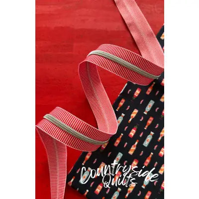 Red Stripe Zipper Tape With Nickel Teeth
