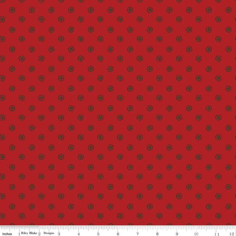 Riley Blake Designs Cowboys Circle Stars Barn Red 44’’