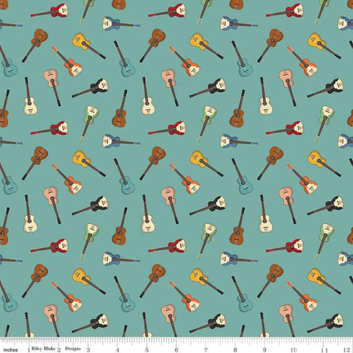 Riley Blake Designs Cowboys Guitars Teal 44’’