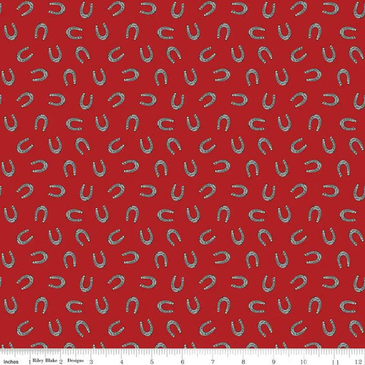 Riley Blake Designs Cowboys Horseshoes Barn Red 44’’