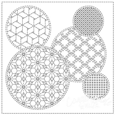 Sashiko Cloth Mixed Pattern - White