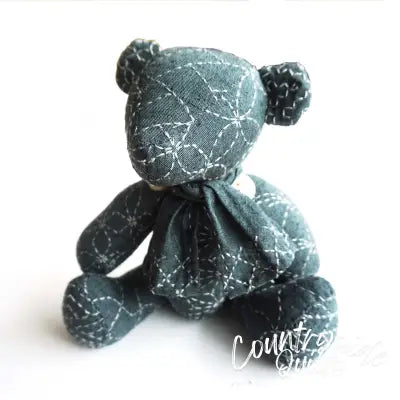 Sashiko Teddy Bear Nep Yarn Dyed Fabric Blue