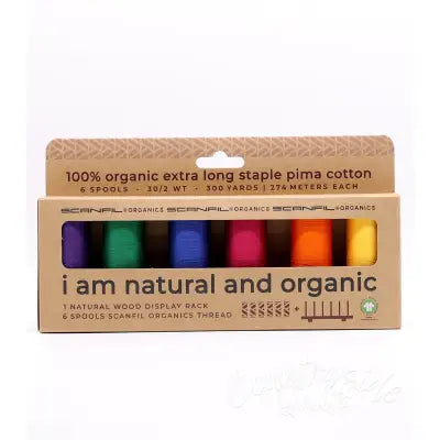 Scanfil Organic Cotton 30wt 6 Spool Thread Set with Rack Jewel Tones