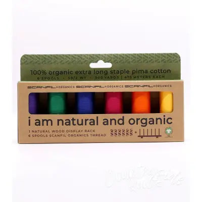 Scanfil Organic Cotton 50wt 6 Spool Thread Set with Rack Jewel Tones