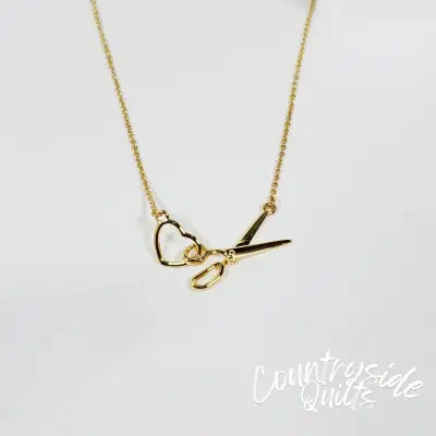 Scissor & Heart Charm Necklace Gold