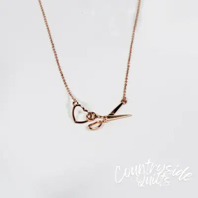 Scissor & Heart Charm Necklace Rose Gold