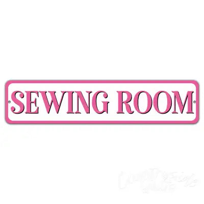 Sewing Room Pink 4in x 18in  Aluminum Sign