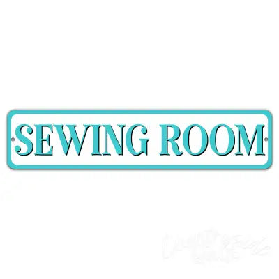 Sewing Room Turq 4in x 18in  Aluminum Sign