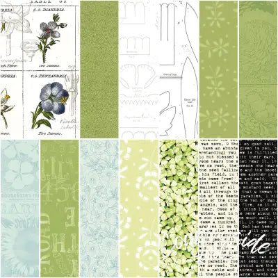 Sewing Seeds III 1 Yard Bundle Green, 13pcs/bundle