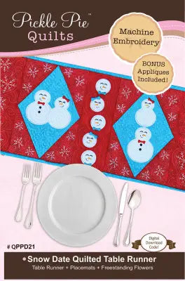 Snow Date Quilted Table Runner In-the-Hoop Machine Embroidery Design