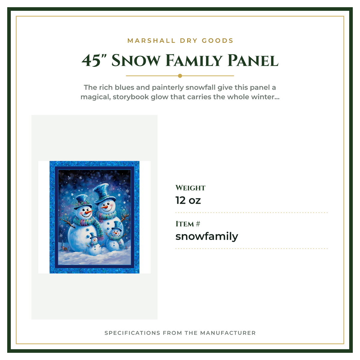 Product Specifications – 45" Snow Family Panel