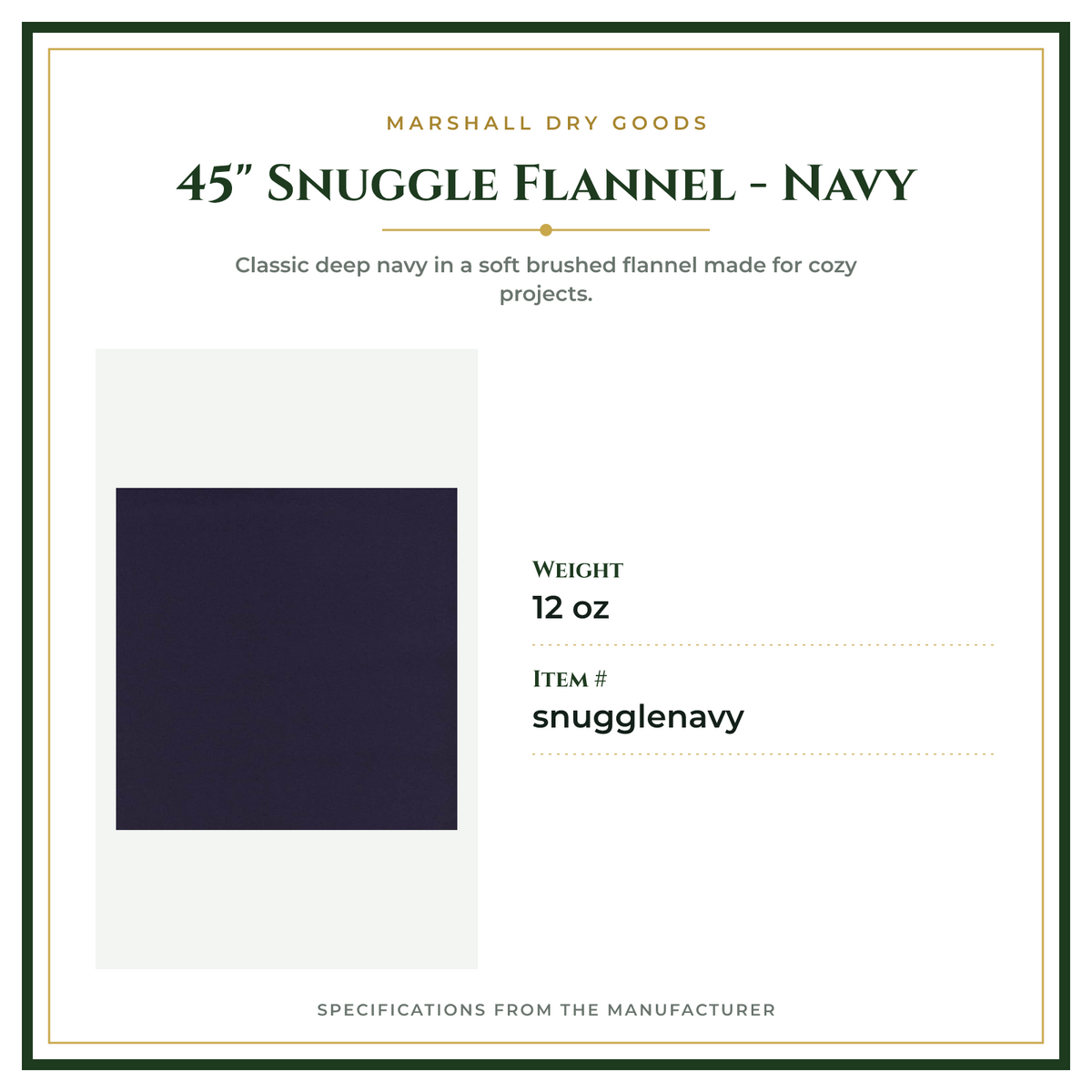 Product Specifications – 45" Snuggle Flannel - Navy