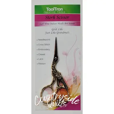 Stork Embroidery Scissor 3-1/2in Gold