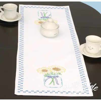 Sunflowers In Mason Jar Table Runner