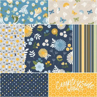 Sunshine & Dandelions 1 Yard Bundle Navy, 7 Pcs.
