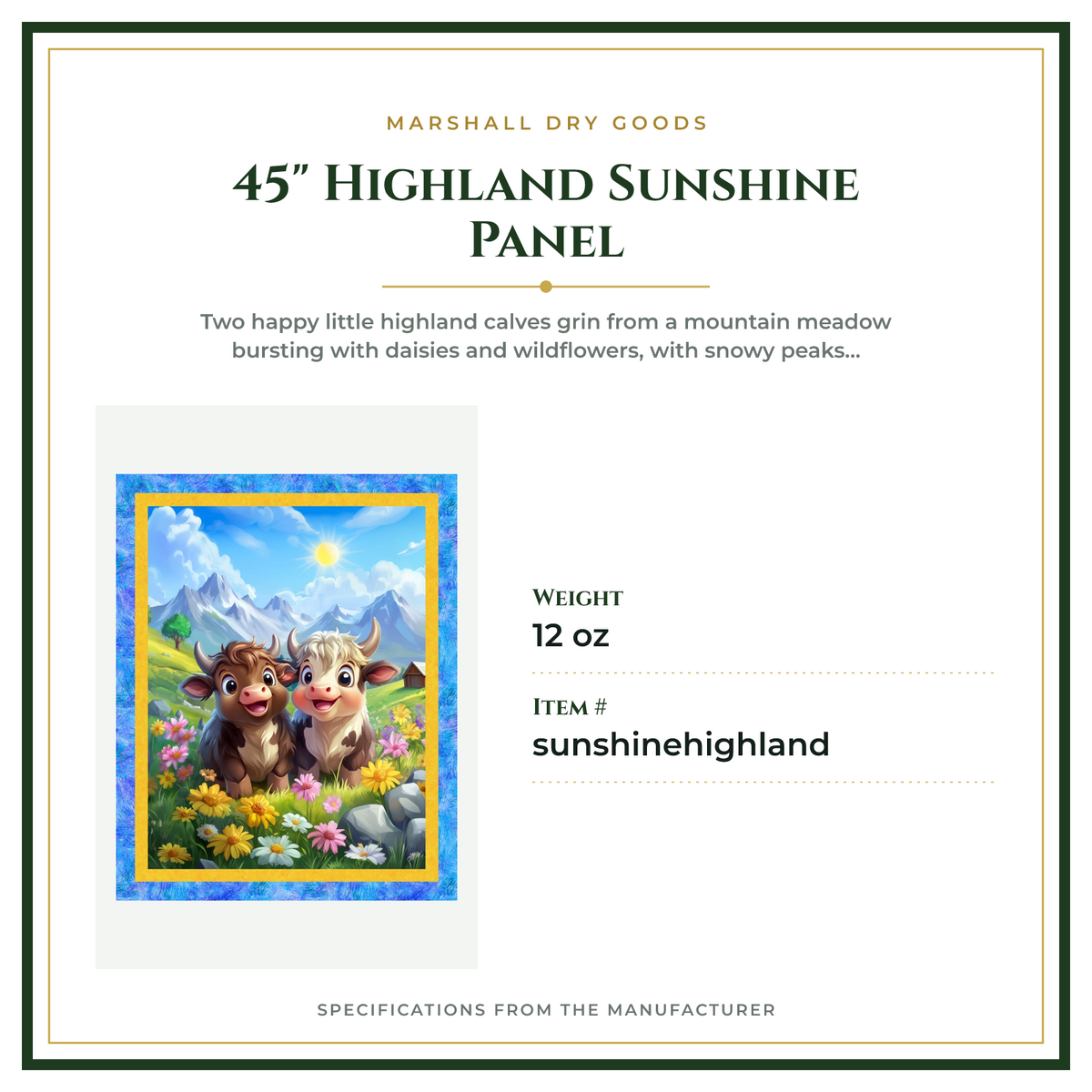 Product Specifications – 45" Highland Sunshine Panel