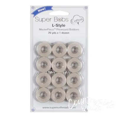 Super Bobs MasterPiece Cotton 70yd Prewound Bobbins 12ct L-Style Bisque
