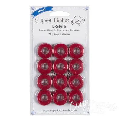 Super Bobs MasterPiece Cotton 70yd Prewound Bobbins 12ct L-Style Renae Red