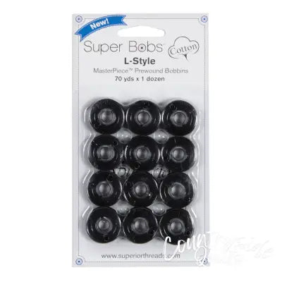 Super Bobs MasterPiece Cotton 70yd Prewound Bobbins 12ct L-Style Raven