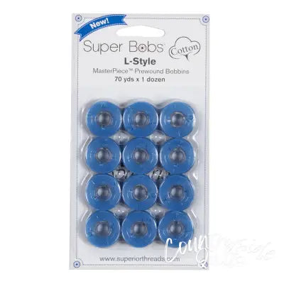 Super Bobs MasterPiece Cotton 70yd Prewound Bobbins 12ct L-Style Marine Blue