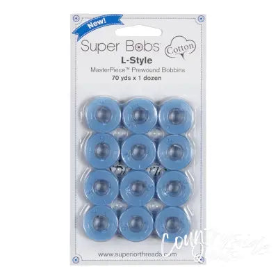 Super Bobs MasterPiece Cotton 70yd Prewound Bobbins 12ct L-Style Azure