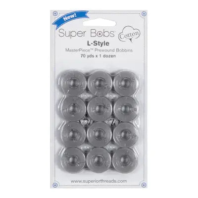 Super Bobs MasterPiece Cotton 70yd Prewound Bobbins 12ct L-Style Graystone