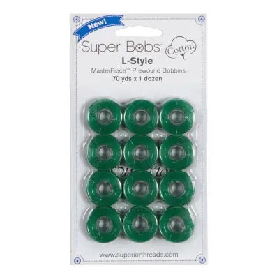 Super Bobs MasterPiece Cotton 70yd Prewound Bobbins 12ct L-Style Kelli Green