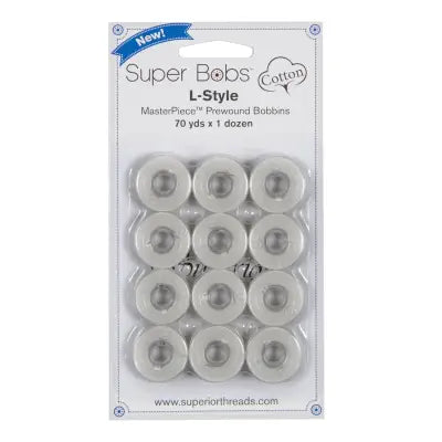 Super Bobs MasterPiece Cotton 70yd Prewound Bobbins 12ct L-Style Canvas