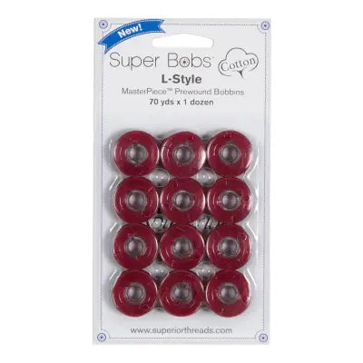 Super Bobs MasterPiece Cotton 70yd Prewound Bobbins 12ct L-Style Bernini