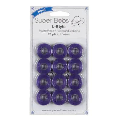 Super Bobs MasterPiece Cotton 70yd Prewound Bobbins 12ct L-Style Princely