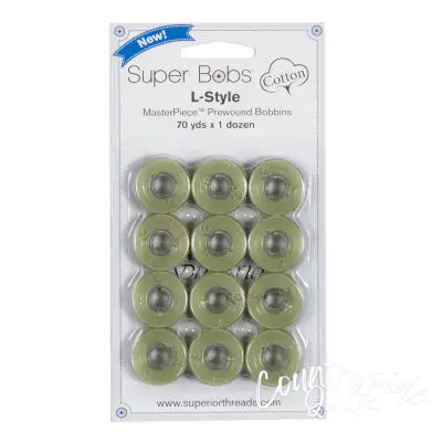 Super Bobs MasterPiece Cotton 70yd Prewound Bobbins 12ct L-Style Monet Green