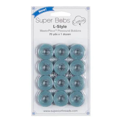 Super Bobs MasterPiece Cotton 70yd Prewound Bobbins 12ct L-Style Poolside