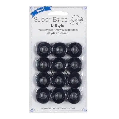 Super Bobs MasterPiece Cotton 70yd Prewound Bobbins 12ct L-Style Indigo